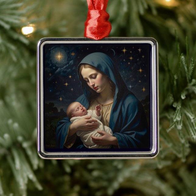 Adorno Metálico Virgen María y Niño Jesús Natividad (Árbol)