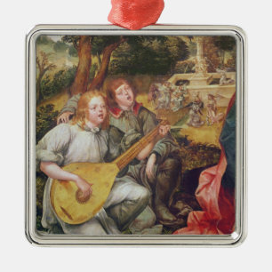 Adorno Metálico Virgen y niño con ángeles