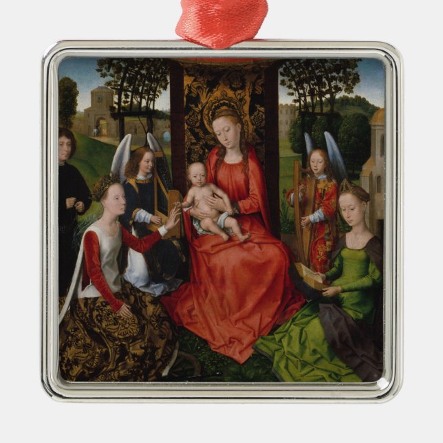 Adorno Metálico Virgen y niño con santos Catalina de Alejandría (Frente)