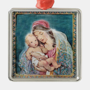 Adorno Metálico Virgen y Niño - María y Niño Jesús