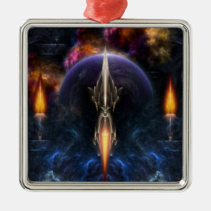 Adorno Metálico Visión Del Arte Fractal De Vuelo