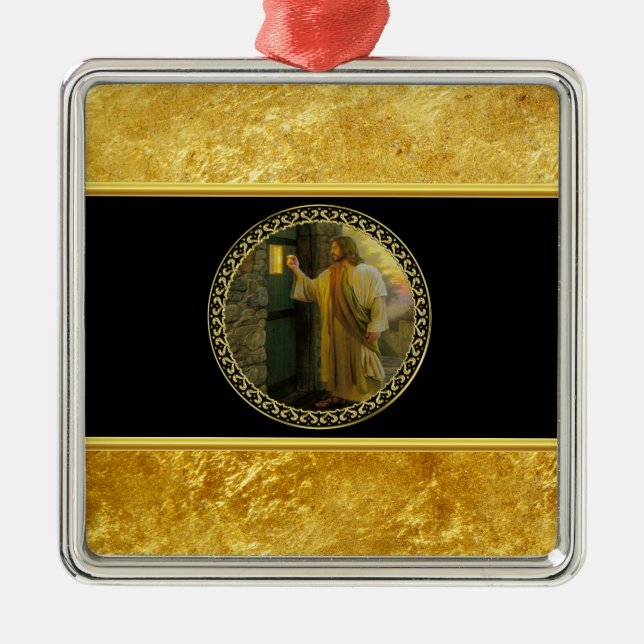 Adorno Metálico Visita al amanecer Jesús tocando una puerta rústic (Frente)