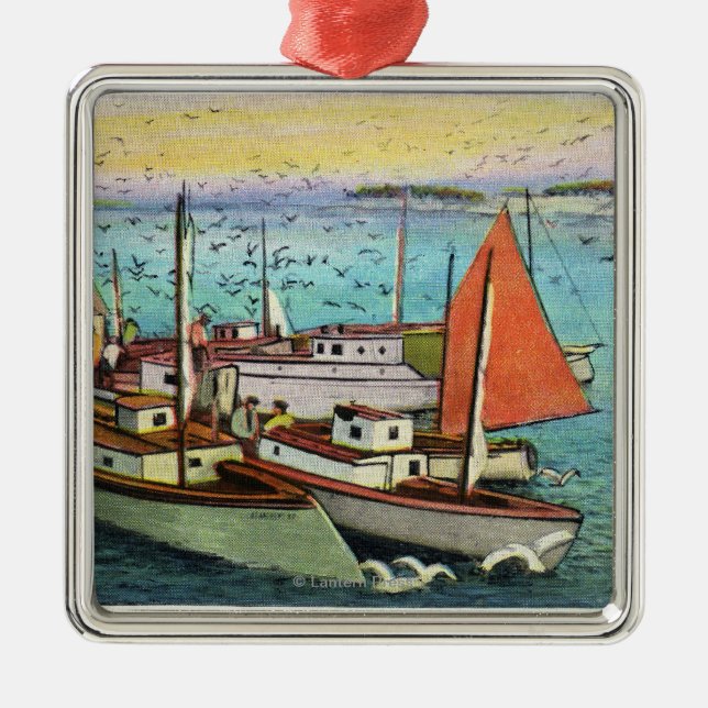 Adorno Metálico Vista de las gaviotas y los buques en el embarcade (Frente)