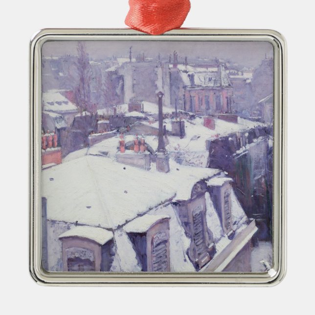 Adorno Metálico Vista de tejados o de tejados debajo de la nieve, (Frente)
