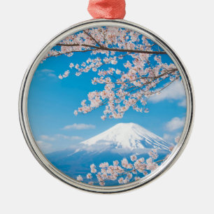 Adorno Metálico Vista del monte Fuji con las flores de cerezo