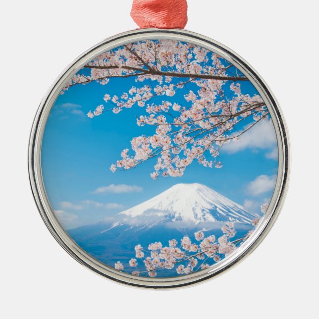 Adorno Metálico Vista del monte Fuji con las flores de cerezo (Frente)