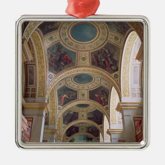 Adorno Metálico Vista del techo coffered de la biblioteca con s (Frente)