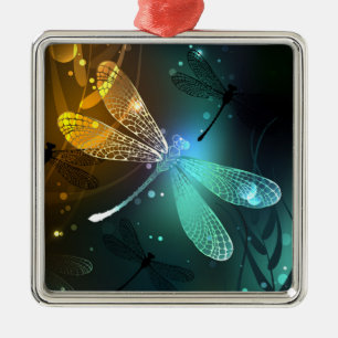Adorno Metálico Vuelo de libélula luminosa verde