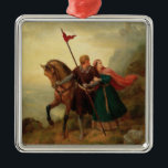 Adorno Metálico Walther y Hildegund huyendo con su caballo<br><div class="desc">Este diseño presenta un cuadro del artista alemán Karl Friedrich Lessing (1808-1880). Muestra a Walther y Hildegund (también conocidos como Waltharius y Hiltgunt), personajes del folclore y leyenda germánicos. Están huyendo de sus familias para irse y casarse juntos. Walther sostiene las riendas de un caballo de pura sangre y Hildegund...</div>
