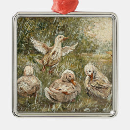 Adorno Metálico Water Play Whimsical Farmhouse Duck Family Pond
