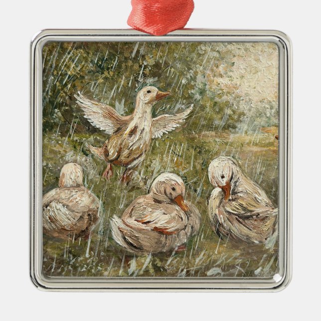 Adorno Metálico Water Play Whimsical Farmhouse Duck Family Pond (Frente)