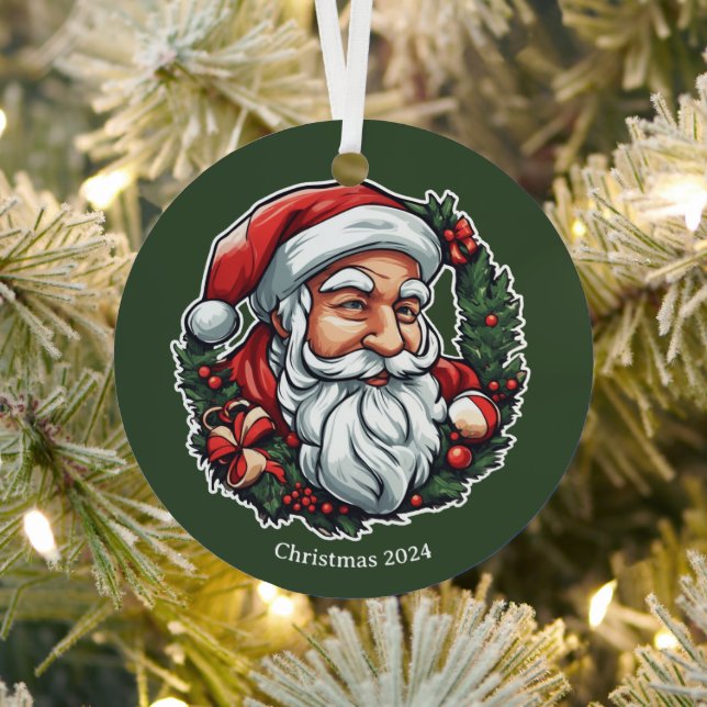 Adorno Metálico Weihnachtsmannkopf mit Kranz - (in situ)