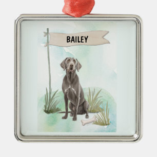 Adorno Metálico Weimaraner Acuarela Perro Personalizado
