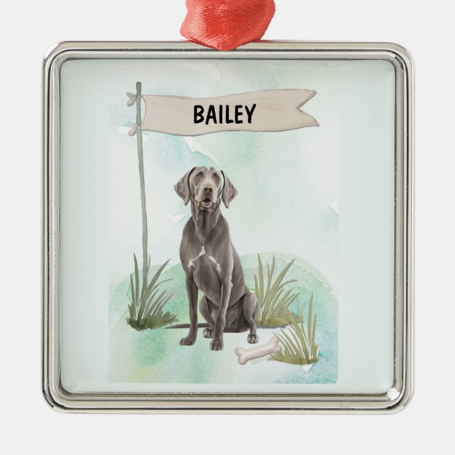 Adorno Metálico Weimaraner Watercolor Personalized Dog (Frente)
