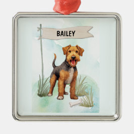Adorno Metálico Welsh Terrier Watercolor Personalized Dog