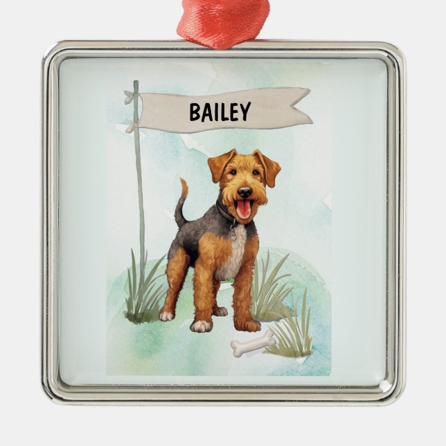 Adorno Metálico Welsh Terrier Watercolor Personalized Dog (Frente)