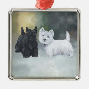 Adorno Metálico Westie Scottie Invierno