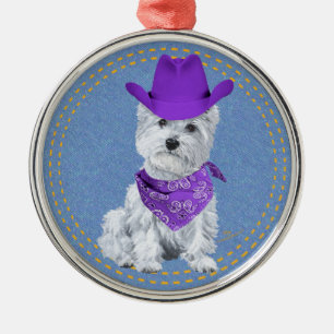 Adorno Metálico Westie Vaquero sobre Denim