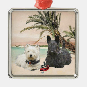 Adorno Metálico Westie y Scottie en la playa de Palmy