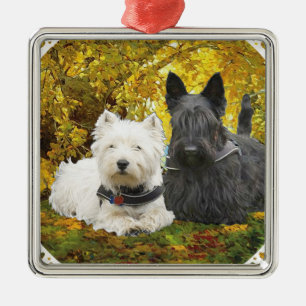 Adorno Metálico Westie y Scottie en Otoño