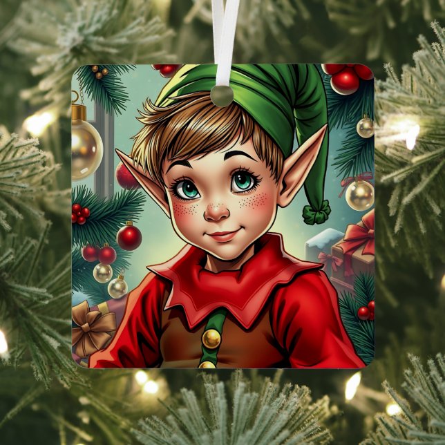 Adorno Metálico Whimsical Cartoon Elf | Personalized Christmas (in situ)