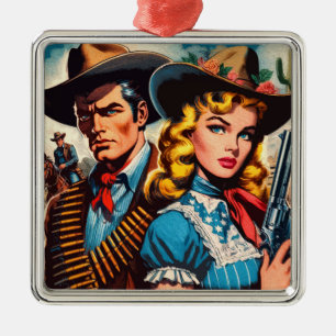 Adorno Metálico Wild West Couple Retro Comics