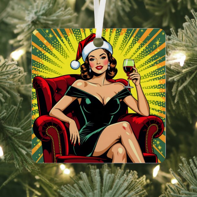 Adorno Metálico Wine Humor Retro Pop Art Christmas (in situ)