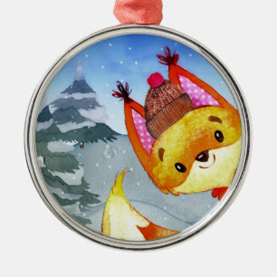 Adorno Metálico Winter Forest Woodland Friends Ilustracion Fox