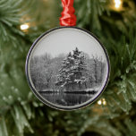 Adorno Metálico Winter Wonderland - Nieve sobre el lago Blanco y N<br><div class="desc">¡Saludos de temporada! Este hermoso adorno es una fotografía, presentada en blanco y negro, que muestra la belleza de árboles verdes cubiertos de nieve en un día de invierno. Transmite la paz y tranquilidad que viene con una fresca manta de nieve y la tierra de hadas que crea — ¡verdaderamente...</div>
