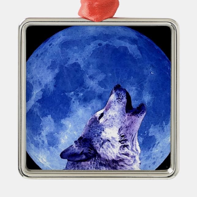 Adorno Metálico Wolf Howling en la Luna (Frente)