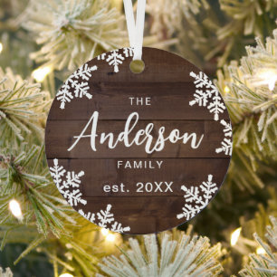 Adorno Metálico Wood Snowflakes Personalizado Nombre de familia Sc