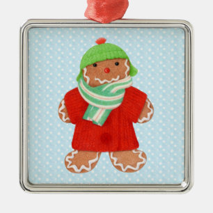 Adorno Metálico WOOLIE GINGERBREAD Premium Square Ornamet / Nieve