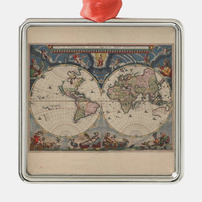 Adorno Metálico World Map Globe Travel Antiguo (Frente)