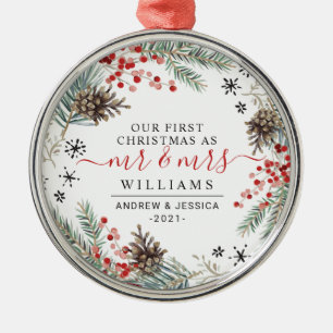 Adorno Metálico Wreath de Navidades de acuarela rusa Sr. y la Sr