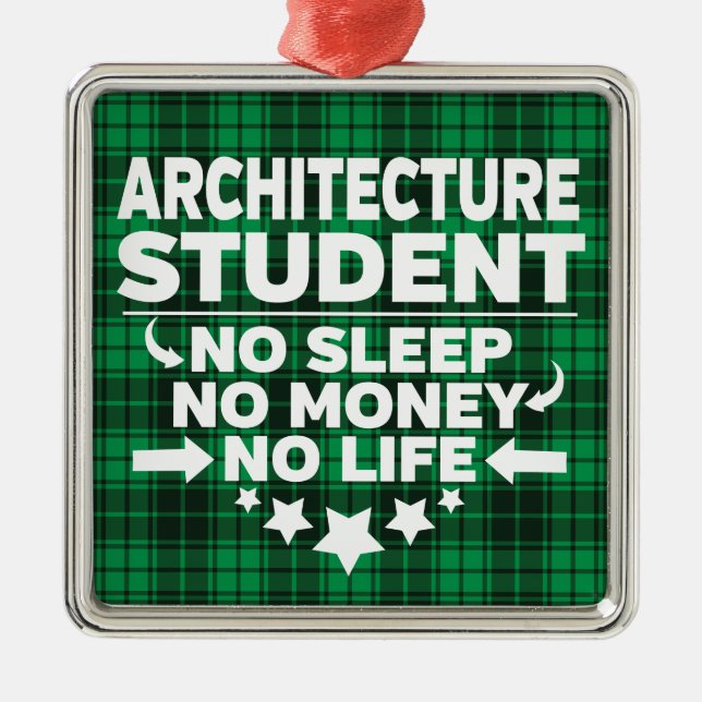 Adorno Metálico Xmas de Green Plaid para Estudiantes de Arquitectu (Frente)
