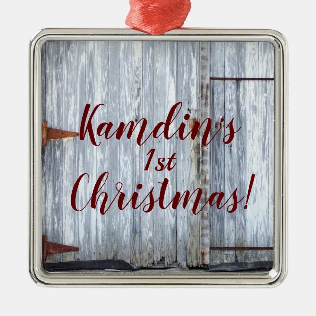 Adorno Metálico XMAS Ornament White Wash Wood Barn Do (Frente)