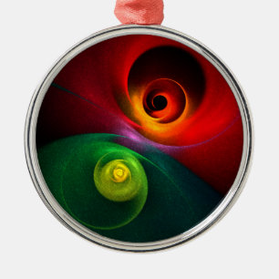 Adorno Metálico Yin Verde Rojo Yang Patrón de arte abstracto moder