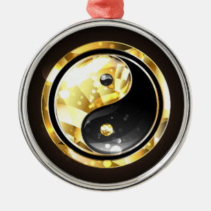 Adorno Metálico Yin Yang dorado en negro
