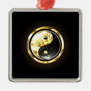 Adorno Metálico Yin Yang dorado en negro