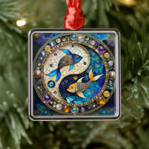 Adorno Metálico Zodiaco - Pez Piscis Yin y Yang