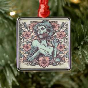 Adorno Metálico Zombie Art Nouveau con Bonito de flores