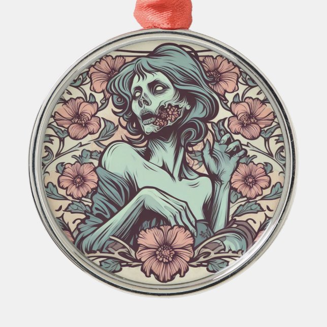 Adorno Metálico Zombie Art Nouveau con Bonito de flores (Frente)