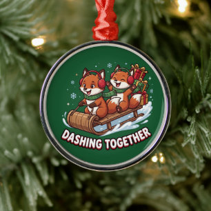 Adorno Metálico Zorros de Navidad corriendo juntos