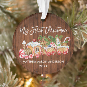 Adorno Mi primer bebé de tren de Gingerbread en Madera d
