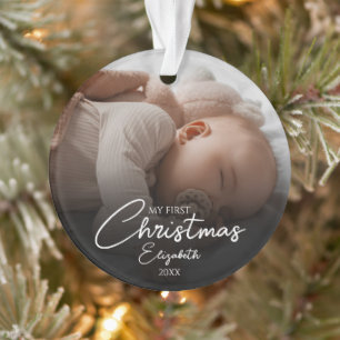 Adorno Mi primera foto de bebé en Navidad Elegante Script