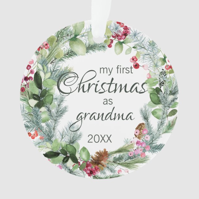 Adorno Mi primera Navidad como la abuela Wreath Evergreen (Anverso)