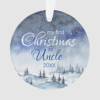 Adorno Mi primera Navidad como tío acuarela azul invierno