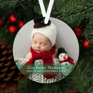 Adorno Mi primera Navidad Franja Verde Foto Personalizada