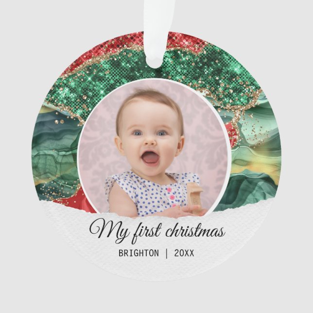 Adorno Mi purpurina de navidades de primer cumpleaños (Anverso)