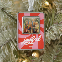 Adorno Mod Wavy Retro Groovy Holiday Rojo Rosa